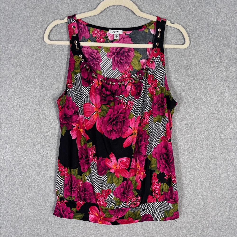 Vintage 90s Cache Tank Top Medium Floral Chain Neck Maximalist Abstract Loud Y2K